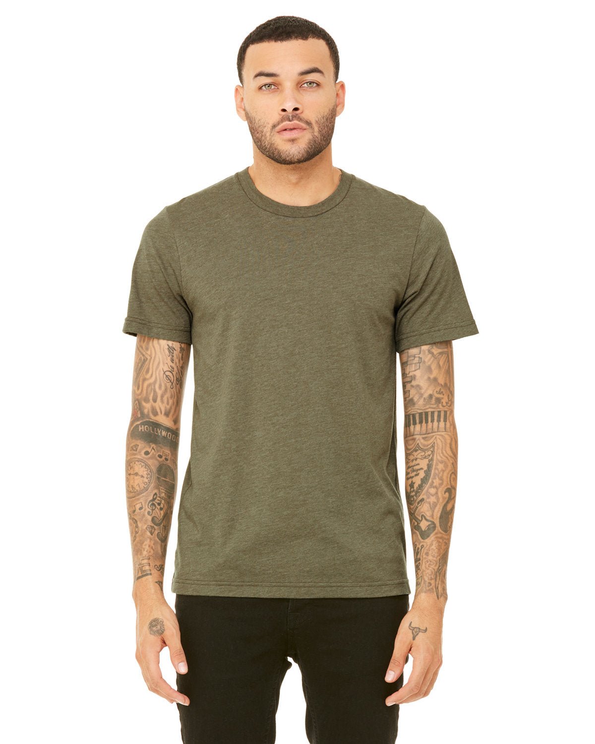 3001CVC-Bella + Canvas-HEATHER OLIVE-Bella + Canvas-T-Shirts-1