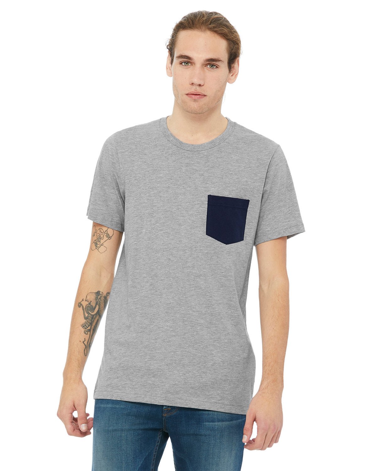 3021-Bella + Canvas-ATH HTHR/ NAVY-Bella + Canvas-T-Shirts-1