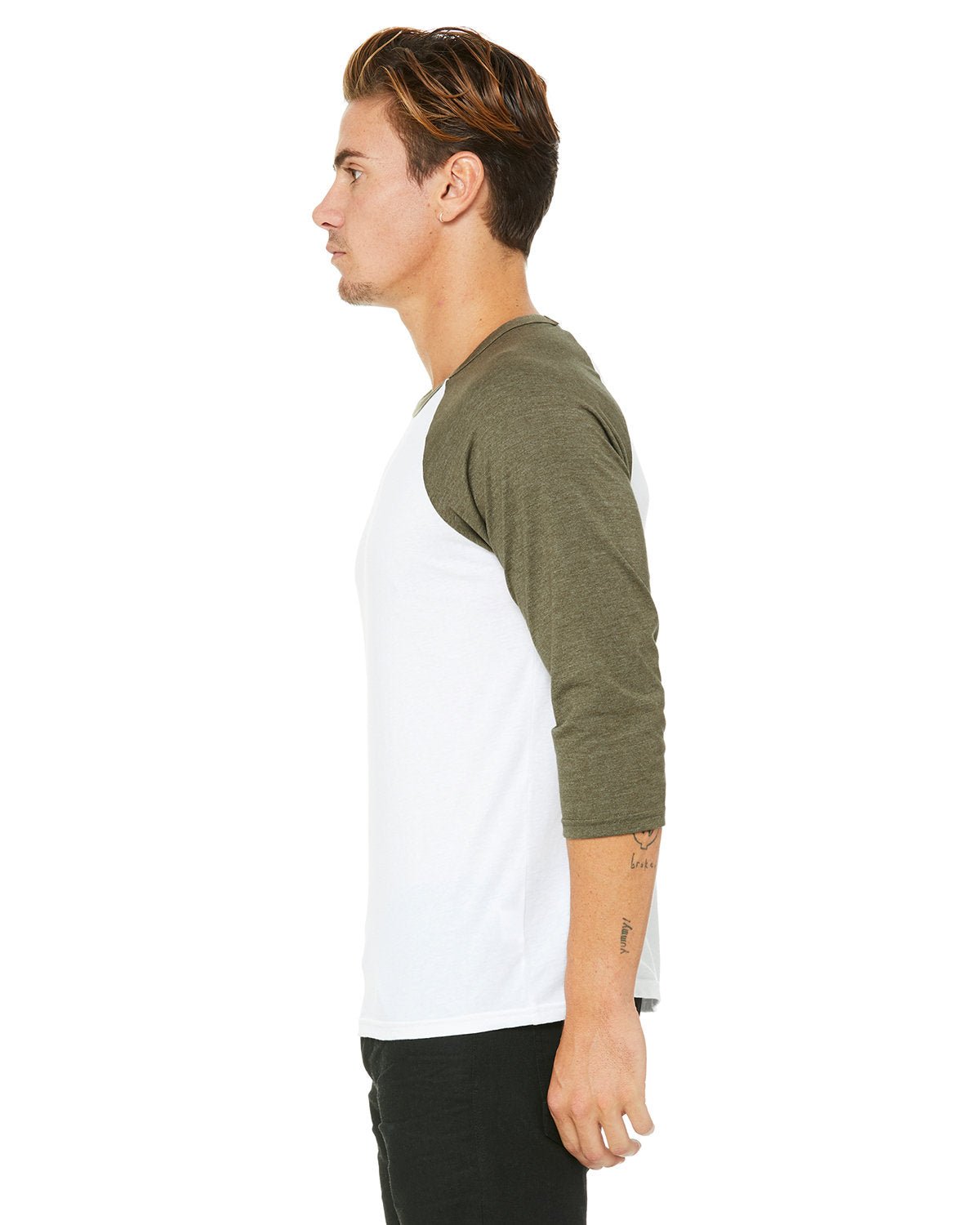 3200-Bella + Canvas-WHT/ HTHR OLIVE-Bella + Canvas-T-Shirts-3