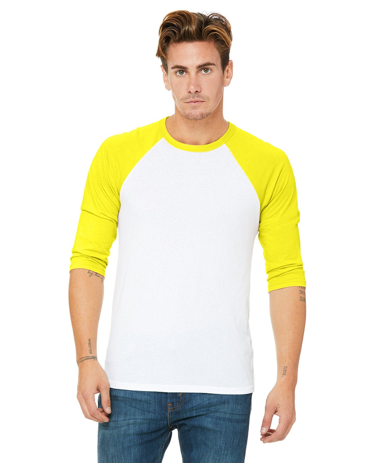 3200-Bella + Canvas-WHT/ NEON YELLOW-Bella + Canvas-T-Shirts-1