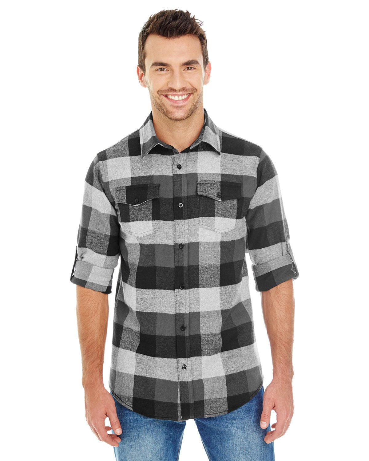 B8210-Burnside-BLACK/ GREY-Burnside-Woven Shirts-1