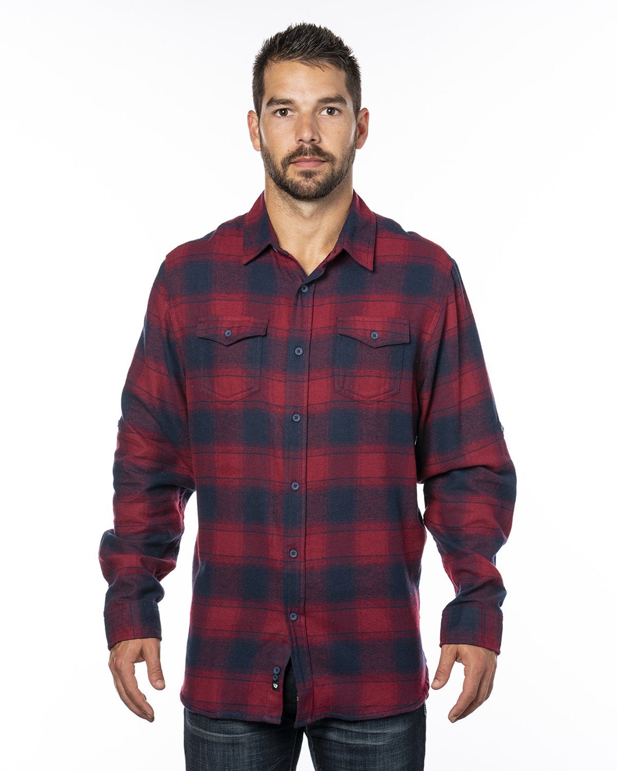 B8210-Burnside-CRIMSON/ NAVY-Burnside-Woven Shirts-1