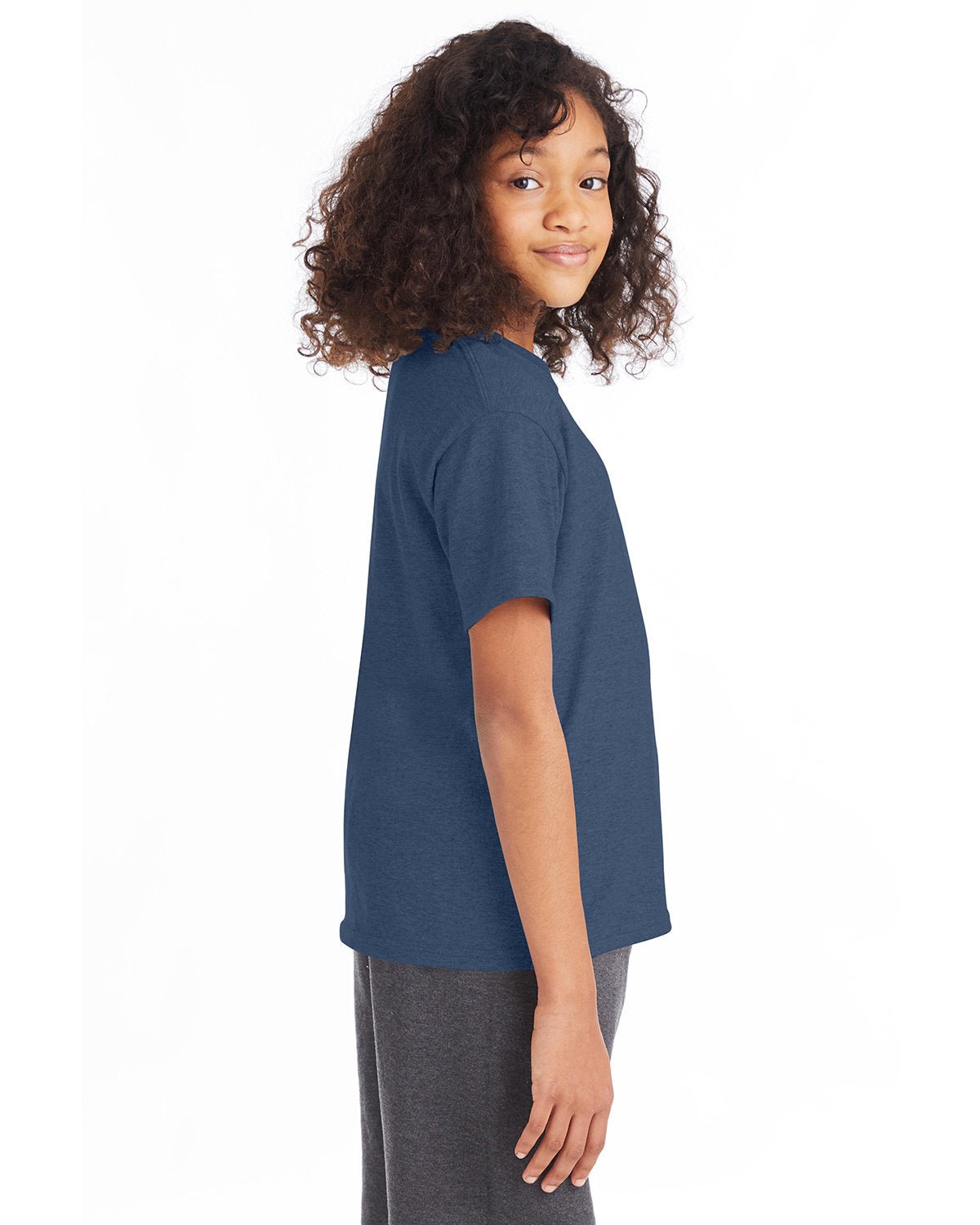 5370-Hanes-HEATHER NAVY-Hanes-T-Shirts-3