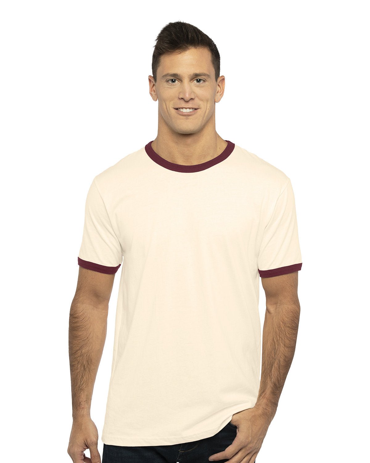 3604-Next Level Apparel-NATURAL/ MAROON-Next Level Apparel-T-Shirts-1