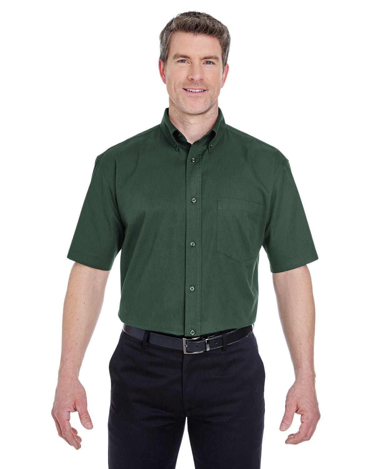 8977-UltraClub-FOREST GREEN-UltraClub-Woven Shirts-1